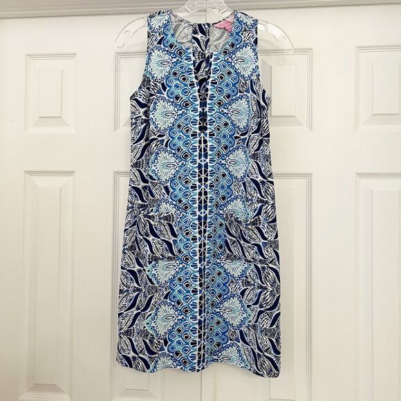 Lilly Pulitzer Womens Blue Mermaids Tail Kelby Stretch Shift Dress Size 00 - Picture 2 of 8